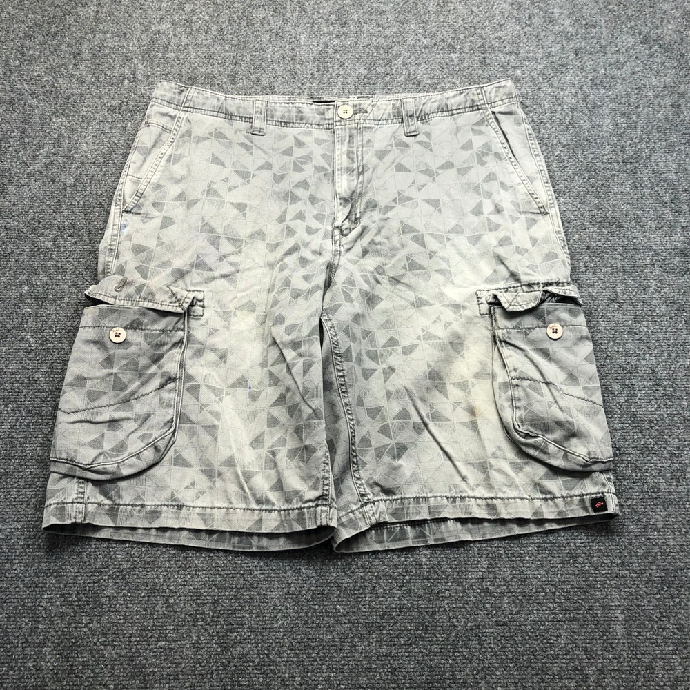Tony Hawk Mens Grey Geometric Print Cotton Cargo Shorts Size 36 Skateboarding